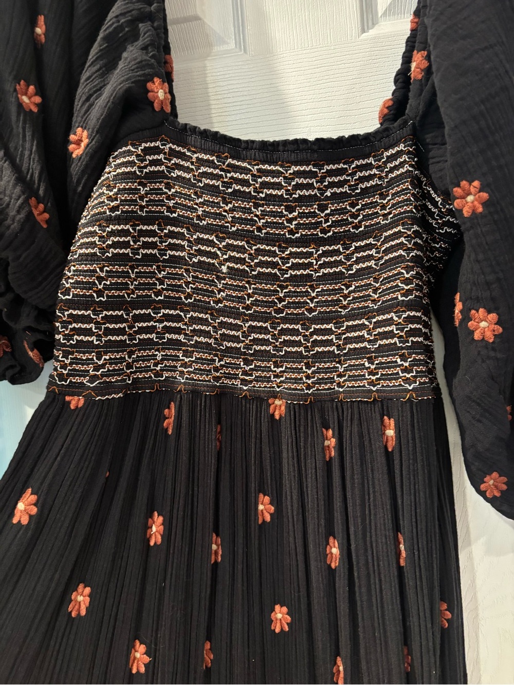 FREE PEOPLE dahlia Black Maxi floral Dress with Rust Floral Print LARGE - Picture 2 of 5